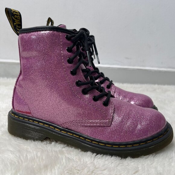Dr. Martens Kid's #1460 Glitter Purple Patent Leather Boots Shoes Size 2 US - Picture 2 of 10